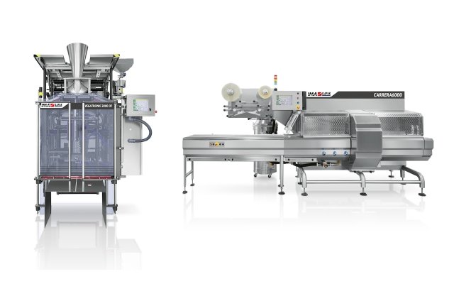 Ima Ilapak Vegatronic 2000 Vertical form fill seal bagger packaging machine and Carrera flow wrap machine for confectionary candies in pillow bag